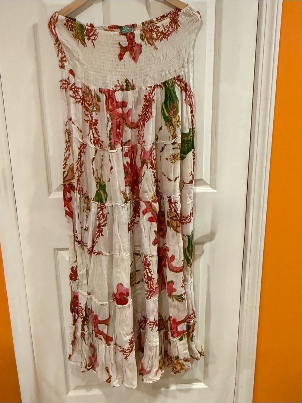 Amtica Santoria Giacomo Cirque strapless white coral Tiered Maxi Skirt/dress